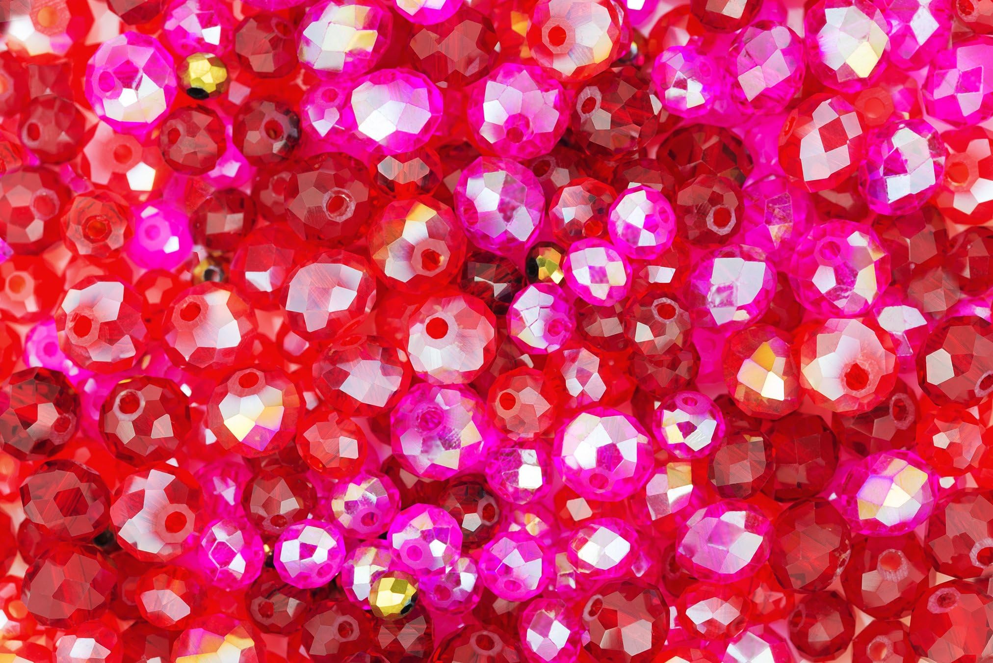 Ravishing Red : Red and Cerise Glass Crystal Rondell Mixed Bead Set in 6mm and 8mm 340 Pieces