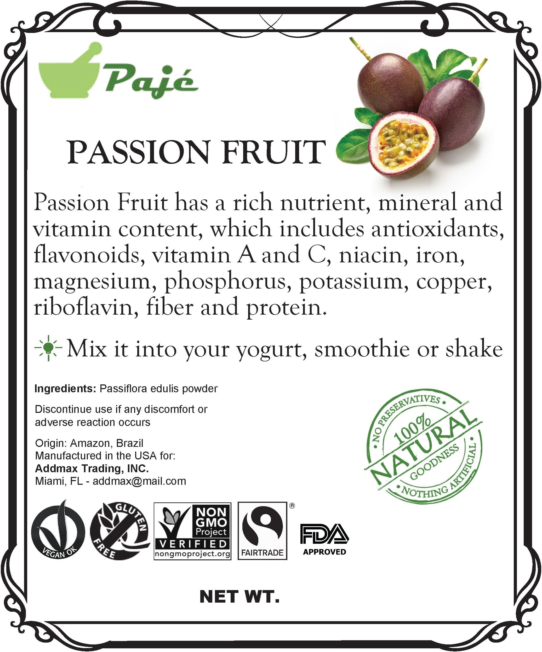 Passion fruit powder 8oz 16oz 1lb 32oz 2lb PAJE - NICE FLAVOR calm nerves / hyperactivity (8oz)