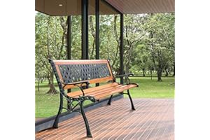 S AFSTAR Garden Bench, Pine Park Bench Porch Bench with Diamond Weaving Backrest, 470 LBS Bearing Capacity, Weatherproof Outdoor Wood Bench for Backyard Deck Lawn Poolside