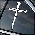 Cross with Nails Decal Vinyl Sticker Auto Car Truck Wall Laptop | White | 4" x 6"