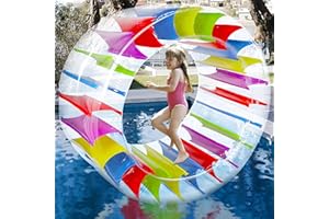 Zcaukya 65"/47" Giant Inflatable Wheel Roller, Colorful Water Rolling Wheel Float for Kids Summer Swimming Pool Parties, Rolling on The Lawn, Indoor Outdoor Fun Toys for Games Supplies