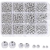 Monigte Silver Beads 1100 Pcs Smooth Round 3/4/6/8mm Silver Filled Beads for Bracelet Jewelry Making