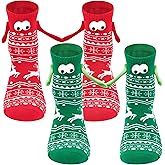 R HORSE 2 Pairs Christmas Holding Hands Socks, Xmas Magnetic Hand Holding Sock Christmas Stocking Stuffers Funny Silly Magnetic Women Men Couple Socks, Cute Novelty Xmas Gifts for Couple Friends