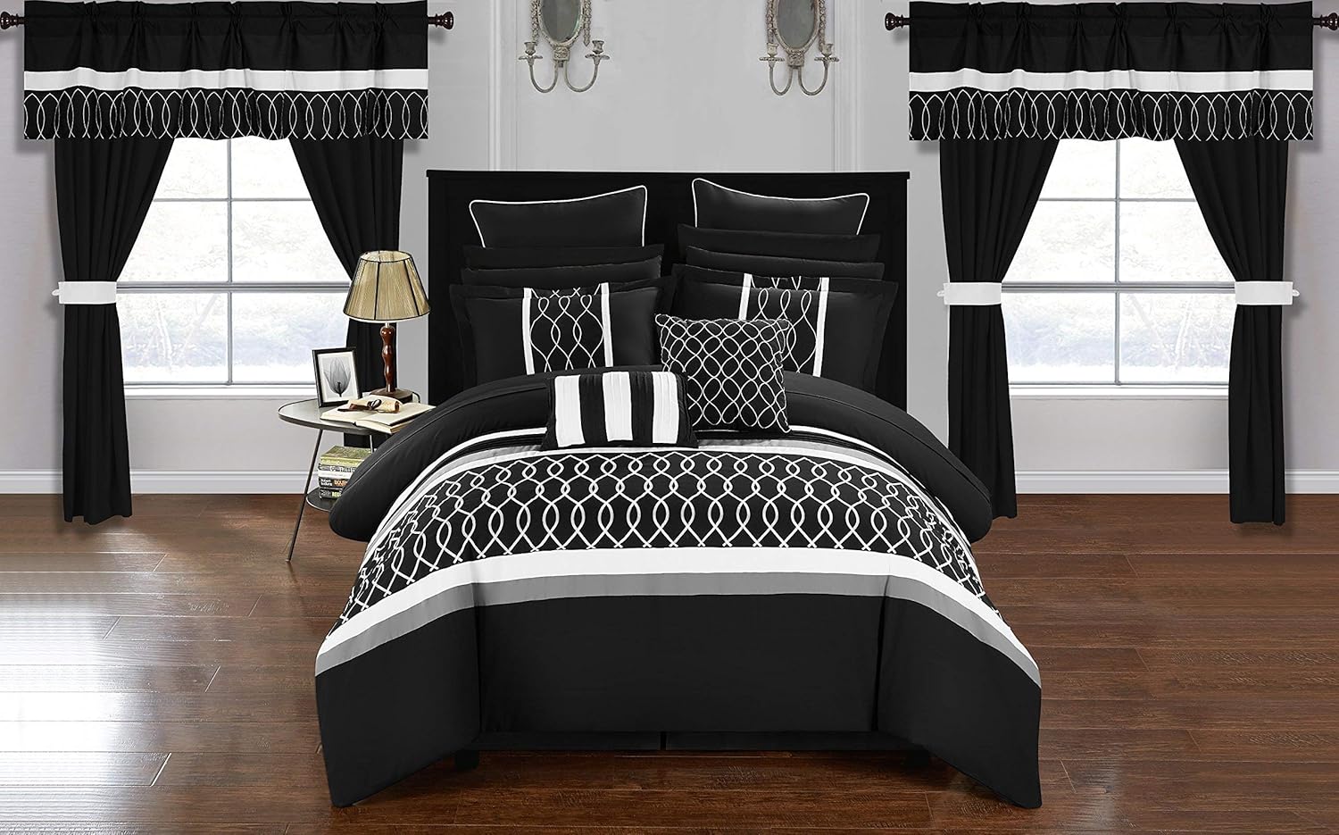 Chic Home Dinah 24 Piece Comforter Set, Queen, Black