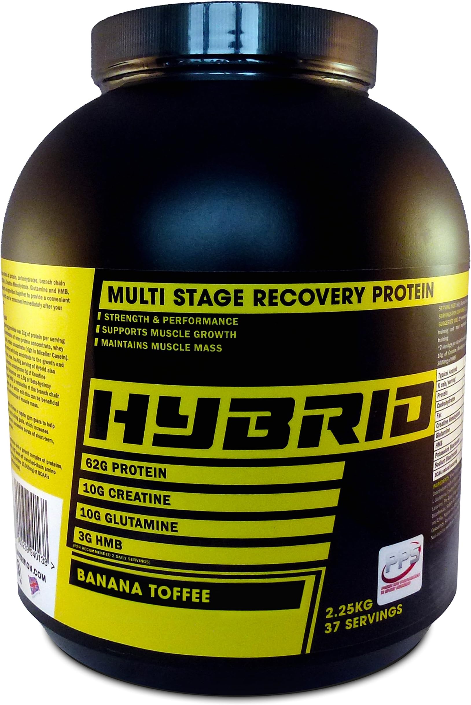 PPS Nutrition Multi Stage Recovery All in one 2.25kg Protein, a gold standard protein with an optimum nutrition blend of Whey HMB Creatine Glutamine and BCAA to levels a protein shake should have. (Banana Toffee, 2.25kg)