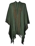 ZLYC Women's Shawl Golden Trim Knit Blanket Wrap