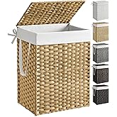 SONGMICS Laundry Hamper with Lid, 23.8 Gal (90 L) Synthetic Rattan,Foldable | Clothes Laundry Basket with Handles, Removable Liner, Goose Yellow, ELIOTT Collection ULCB51NL