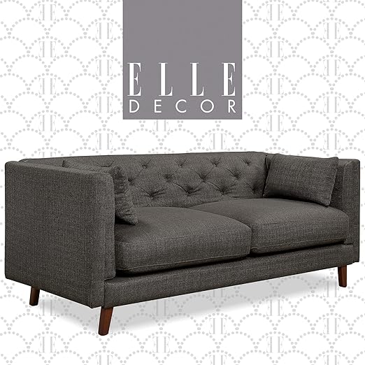 Amazon Com Elle Decor Celeste Upholstered Mid Century Channel Tufted Sofa Microfiber Velvet Couch For Living Room 75 Gray Furniture Decor