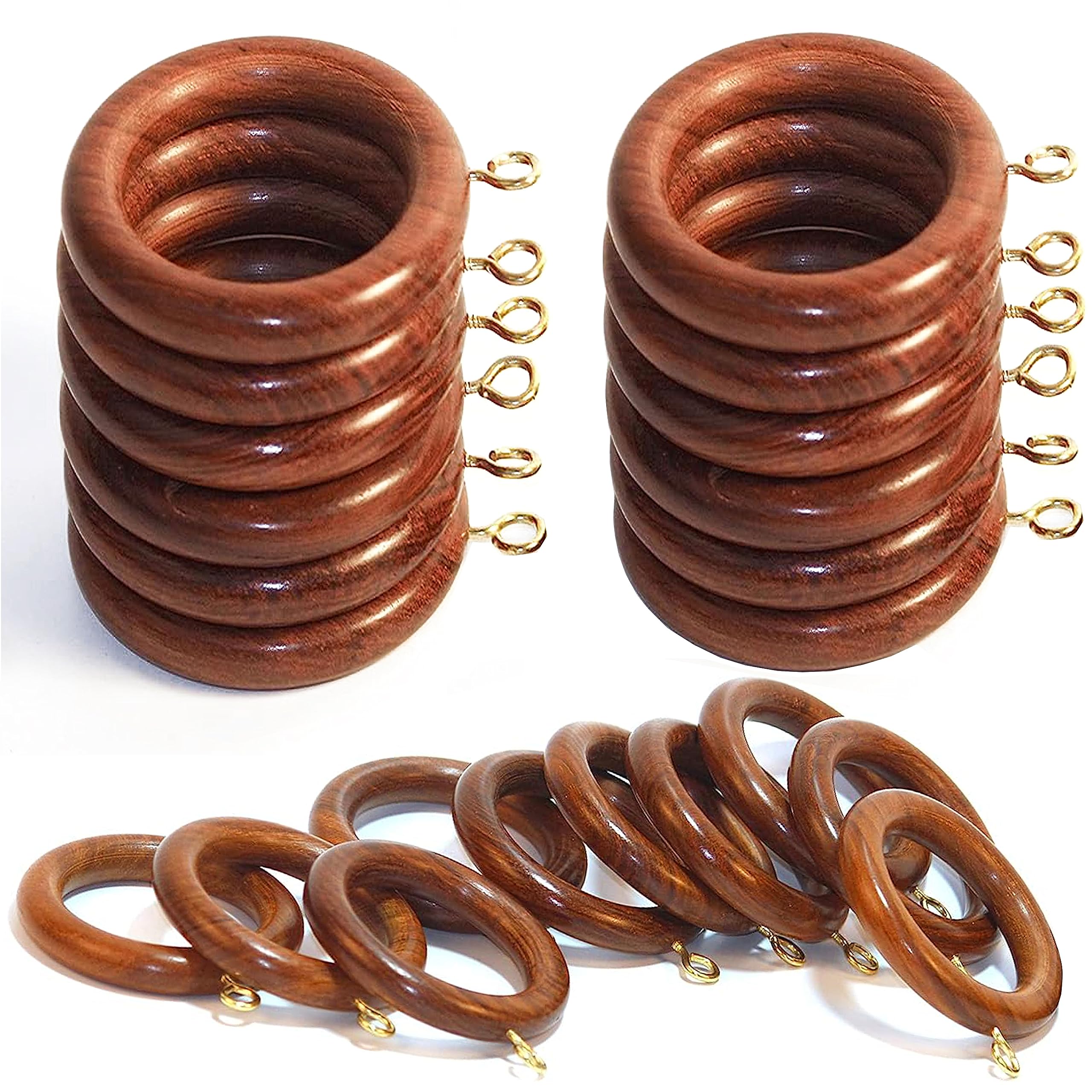 Premium Wooden Curtain Rings for Door and Window Decoration, 24 Pieces | Wood Drapery Rod Rings | Inner Dia 1.75 Inch and Outer Dia 2.5 Inch (Rosewood)