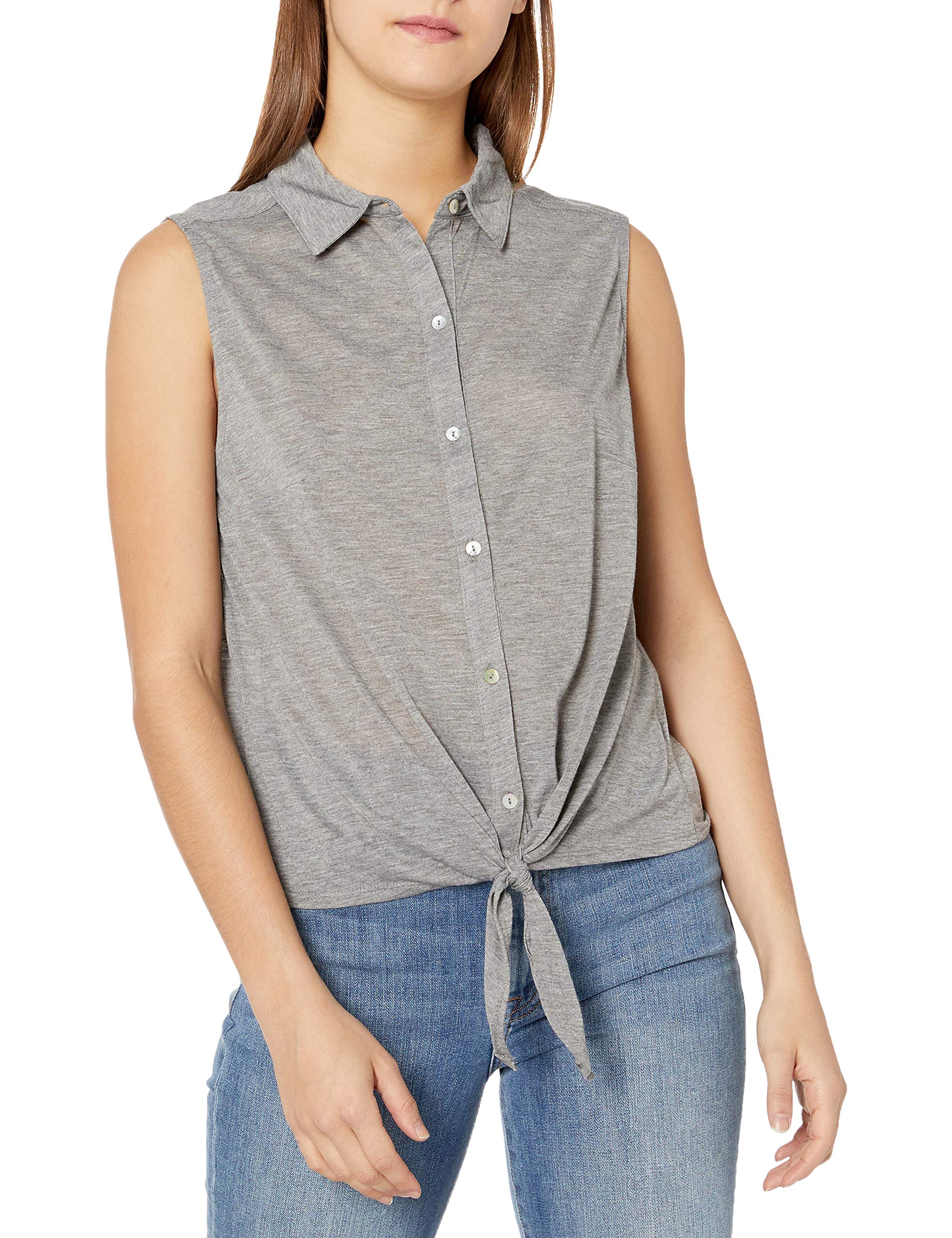 Tresics Women's Trendy Basic Junior Sleeveless Button Up Front Tie Knit Top