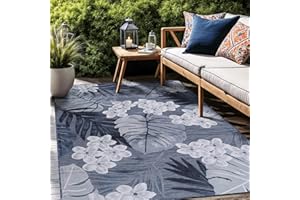 LuuL Home Floral Indoor Outdoor Rugs 9x12 Large Area Rug for Living Room, Patio Decor, Kitchen, and Entryway Rug, Washable Stain Resistant Outside Carpet Navy 9 x 12