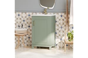 20 Inch Small Bathroom Vanity with Sink, Compact Green Bathroom Sink Cabinet, Single Bathroom Vanity Cabinet with Ceramic Bas