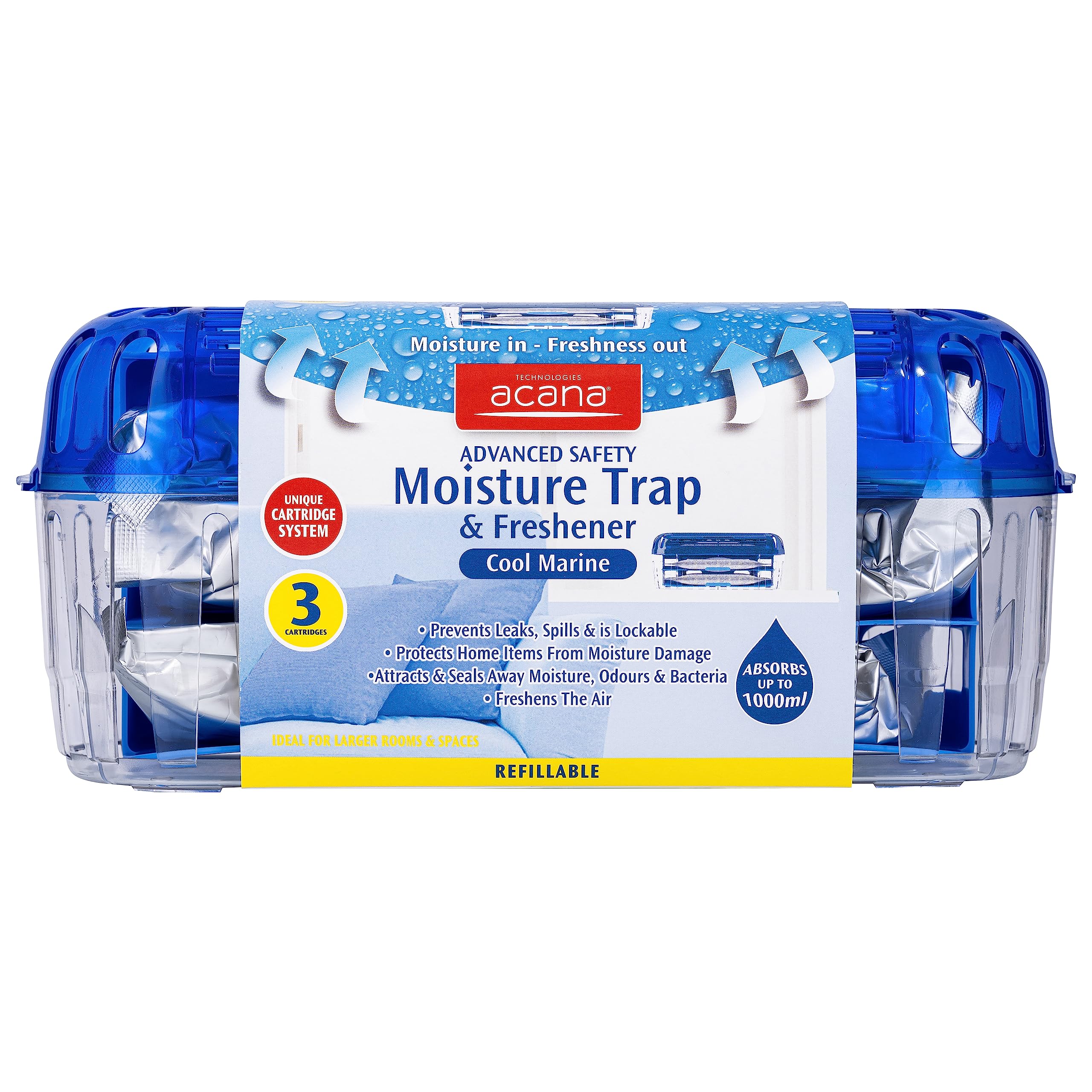 Acana Advanced Safety Moisture Trap & Freshener - Ideal for Larger Rooms & Spaces - Dehumidifier for Damp, Mould - Moisture in your Home, Caravan, Kitchen, Bathroom, Bedroom, Garage, Office