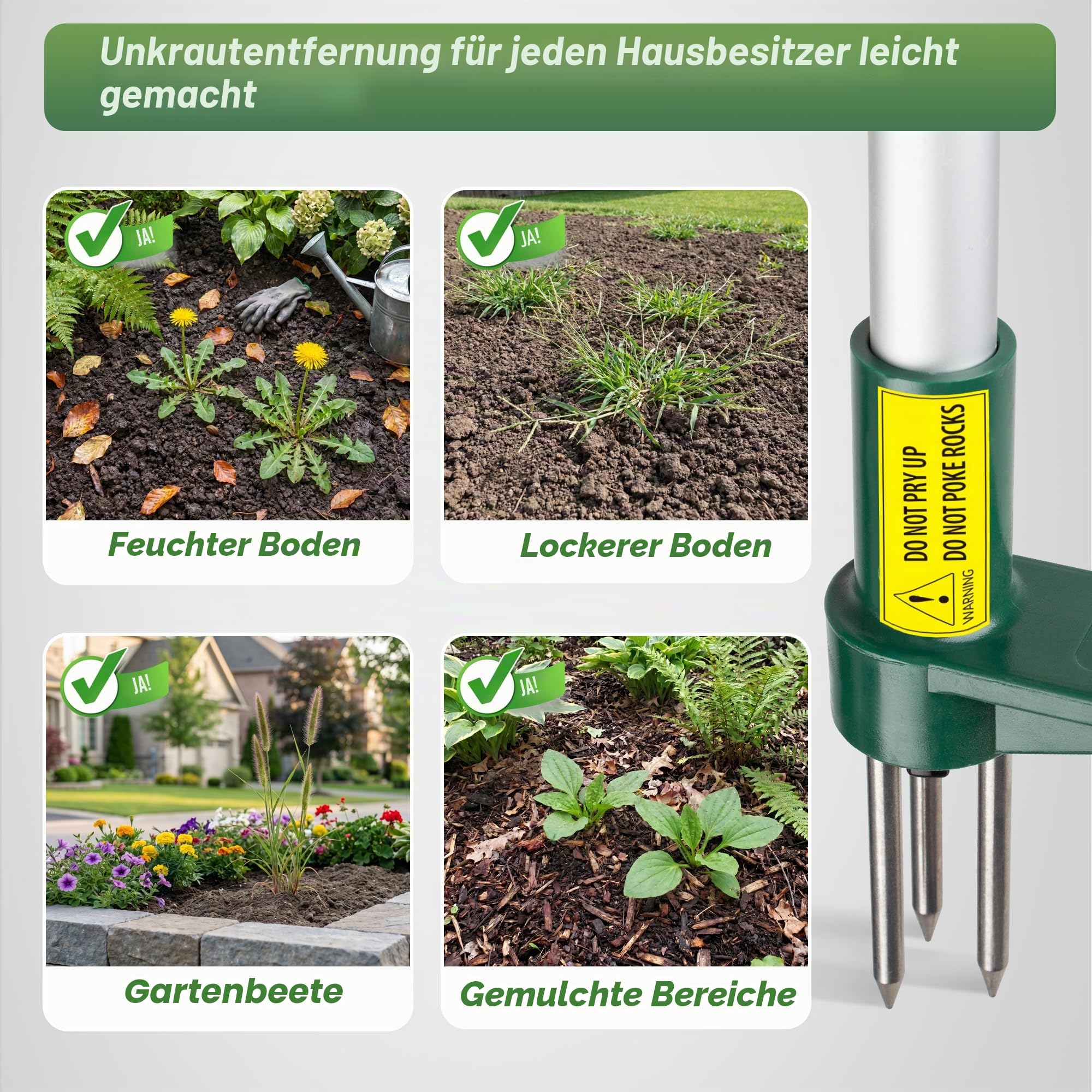 Walensee Unkrautstecher, Unkrautentferner Länge 100cm, mit DREI-Kiefer für effizientes Entfernen von Unkraut, Krallen und Pedale aus verdickter und gehärteter Edelstahl, Gartenwerkzeug 9