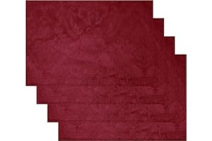 Elrene Home Fashions Caiden Elegance Damask Fabric Placemats (Set of 4), 13" x 19", Cranberry