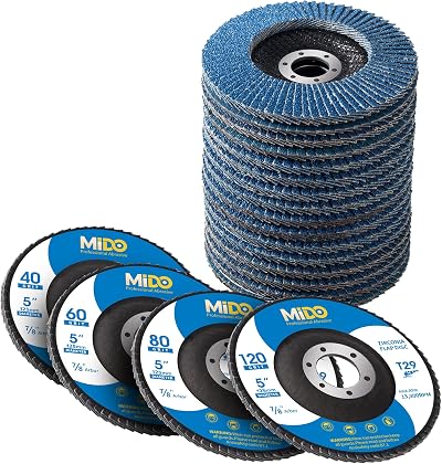 MIDO Professional Abrasive Flap Discs 125mm 20-Pack 40/60/80/120 Grit Type 29
