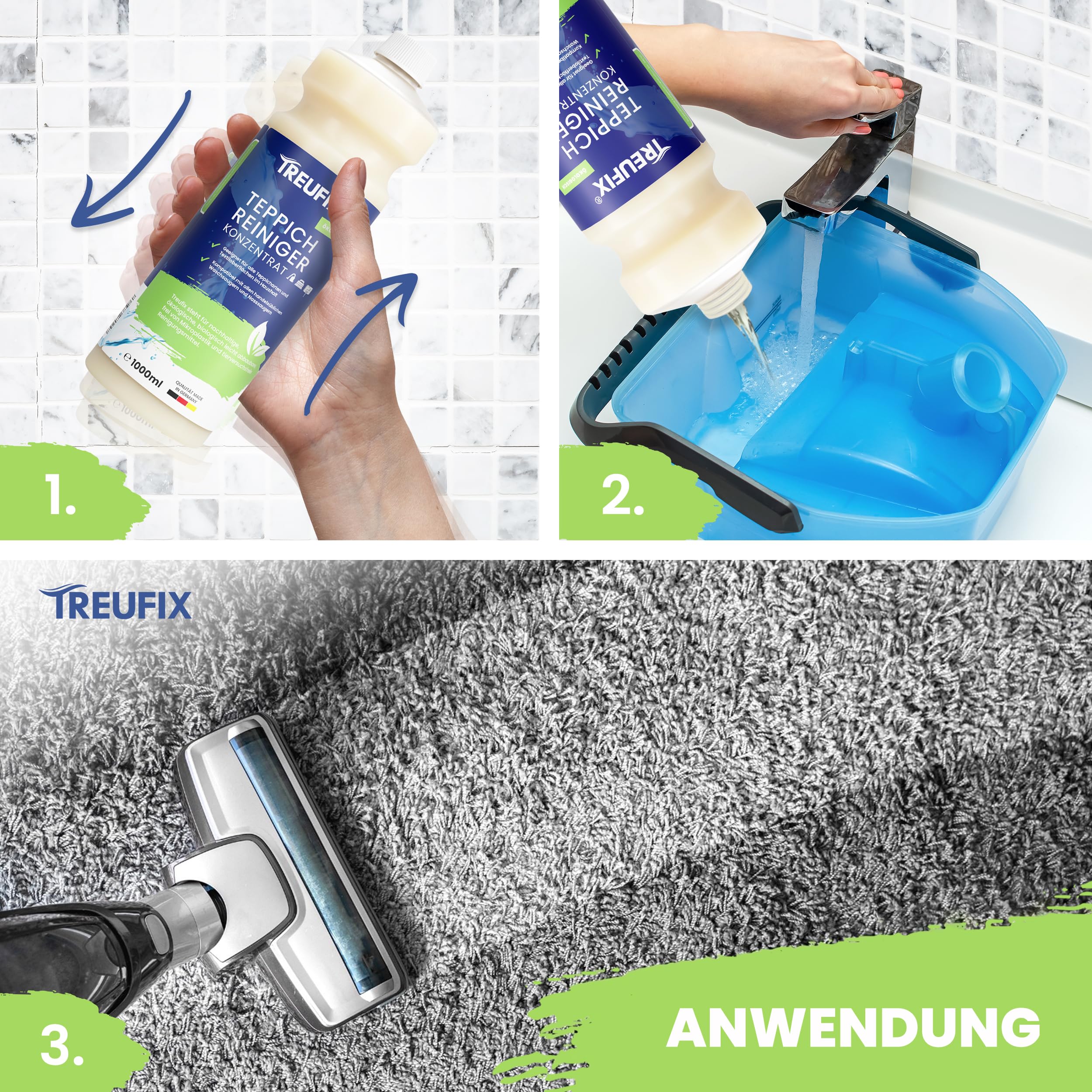 Treufix Teppichreiniger & Polsterreiniger Konzentrat für alle Teppichböden und Polster | Effektives Teppich Reinigungsmittel 1L | Geeignet für alle Waschsauger und Nasssauger | Made in DE 8