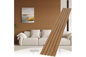 POHARE WPC Slat Wall Paneling,8-Pack 3D WPC Wood Wall Panels,Acoustic Wall Panels for Interior Wall Decor,Living Room,Bedroom,Golden Oak,95 x 6 in