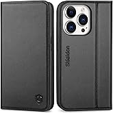 SHIELDON Wallet Case for iPhone 14 Pro 5G 2022, Genuine Leather Case with RFID Blocking Credit Card Holder Folio Magnetic Stand Shockproof Cover Compatible with iPhone 14 Pro 6.1" - Black