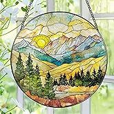 Stained Glass Window Hanging - 8 Inch Mountain Range Suncatcher for Window Doors Home Decoration, Valentine's Day Mother's Day Christmas Birthday Gifts for Women, Men, and Mom Grandma