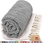 Bazaar Anatolia Turkish Beach Towel 100% Cotton Bath Towels 71x39 Quick Dry Sand Free Lightweight Large Oversized Herringbone Black