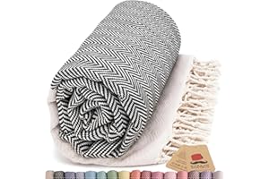Bazaar Anatolia Turkish Beach Towel 100% Cotton Bath Towels 71x39 Quick Dry Sand Free Lightweight Large Oversized Herringbone Black