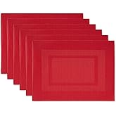 DII PVC Tabletop Collection Woven Indoor/Outdoor, Placemat Set, 13x17.25, Tango Red, 6 Piece
