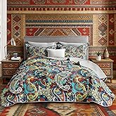 UEVBF Boho Style King Quilt Set,Bohemian Floral Quilt Beddding Set for Adults,Soft and Lightweight Bed Set for All Season,Colorful Quilted Beddding with 2 Pillowcases.