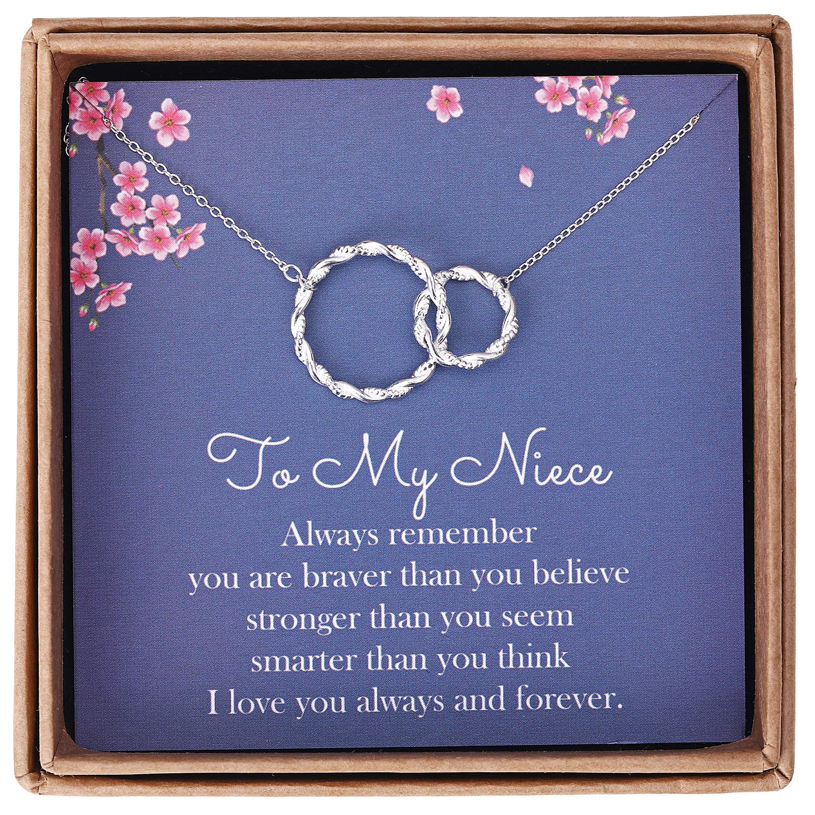 Gifts for Niece from Aunt - Sterling Silver Twisted Intertwined Double Circle Aunt Niece Necklace Jewelry - Necklaces for Teen Girls Christmas Birthday Gifts with Message Card & Gift Box