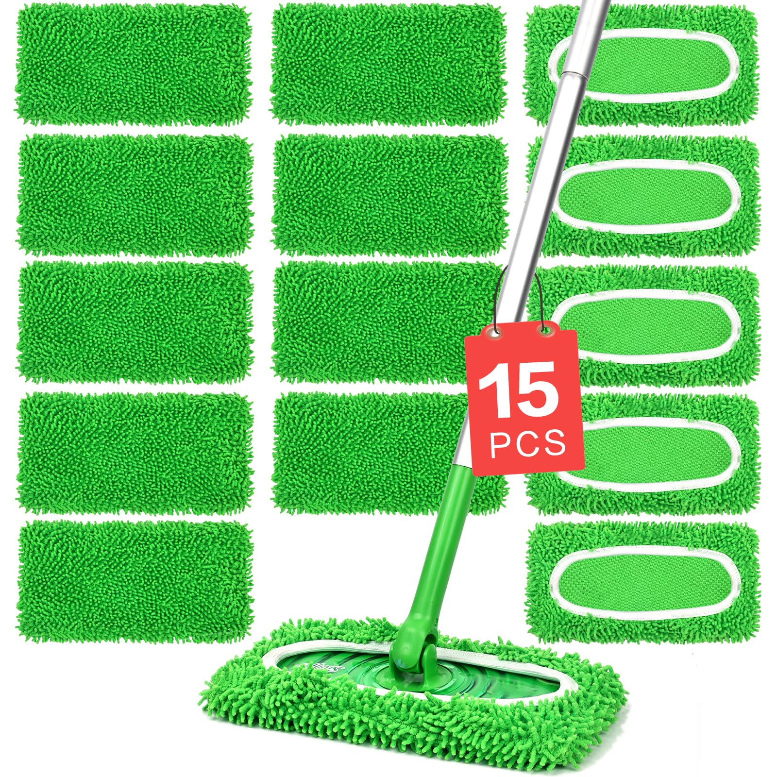 15Pcs Reusable Microfiber Mop Pads Compatible with