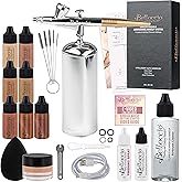 Belloccio Complete Cordless Handheld Airbrush Cosmetic Makeup System with 4 Medium Foundation Shades, Professional 18-Piece Kit, Moisturizing Primer, Blush, Bronzer, Highlighter, Concealer, User Guide