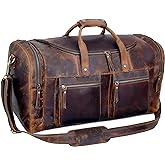 28" Vintage Duffel Classic Style with Modern Outlook Retro Thick Full Grain Cowhide Handmade Airplane Underseat Carry On Bags Leather Gym Overnight Luggage Bag (24 inch)