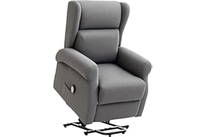HOMCOM Power Lift Chair for Elderly, Linen Wingback Electric Recliner Chair with Footrest, Remote Control, Side Pockets for L
