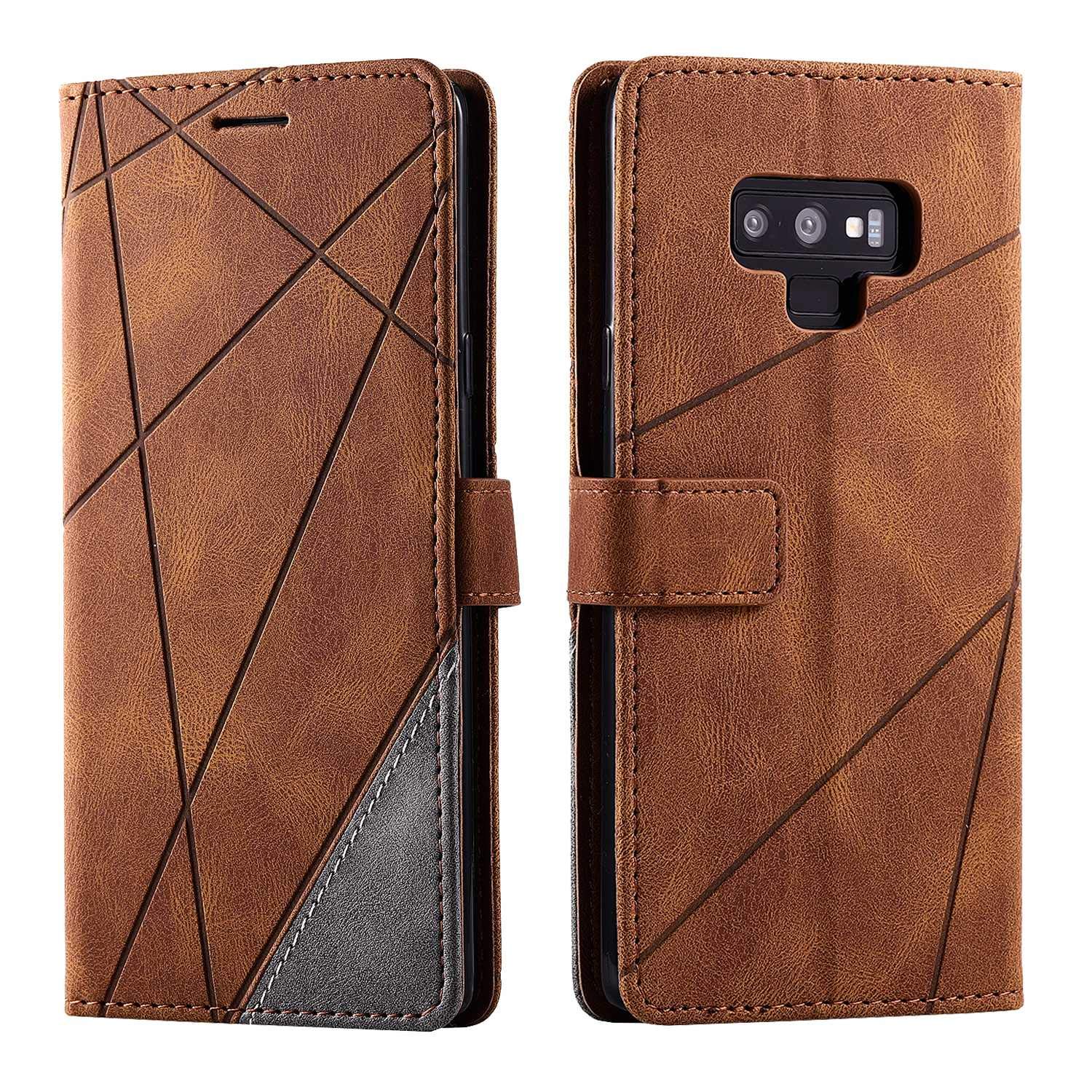 SONWO Case for Galaxy Note 9 Case, Premium Leather Flip Wallet Case Magnetic Closure Card Slots Kickstand Phone Case for Samsung Galaxy Note 9, Brown