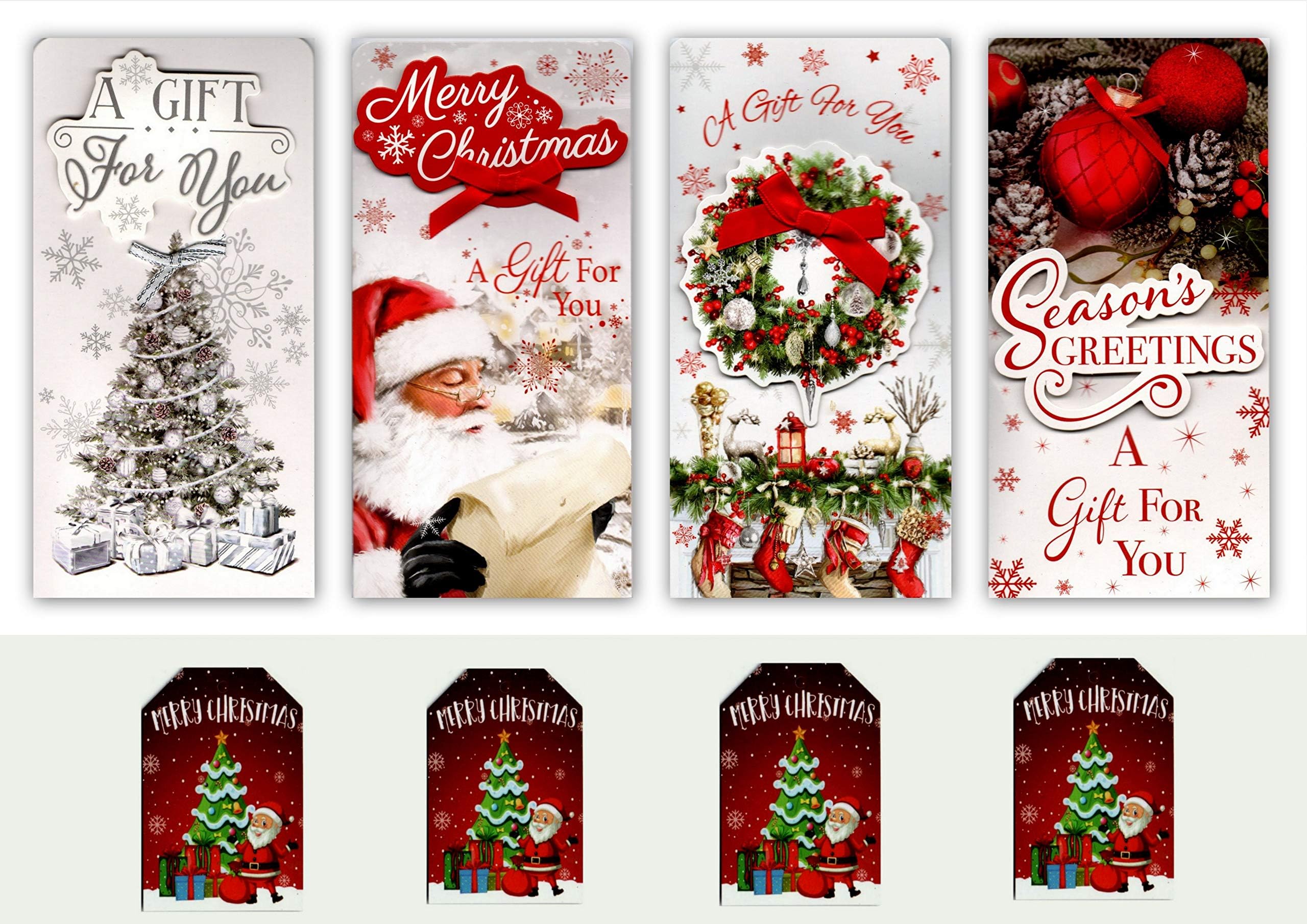Pack of 8 Assorted Christmas Money Wallets, Envelopes and 8 Gift Tags by Greetingles. Various Designs (Traditional 3)