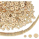 100PCS 14K Gold Plated Flat Spacer Beads 8mm Round Brass Disc Heishi Rondelle Coin Beads for DIY Bracelet Necklace Jewelry Making, Hole: 1.8mm