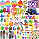 160 Pcs Fidget Toys Party Favors Pack, Randomly Selected Pop Sensory Set Gifts Stickers for Kids Adults Boy Girl Stocking Stuffers Autistic Bulk Goodie Bag Filler Treasure Box Classroom Prizes School