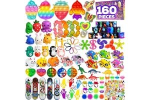 160 Pcs Fidget Toys Party Favors Pack, Randomly Selected Pop Sensory Set Gifts Stickers for Kids Adults Boy Girl Stocking Stuffers Autistic Bulk Goodie Bag Filler Treasure Box Classroom Prizes School
