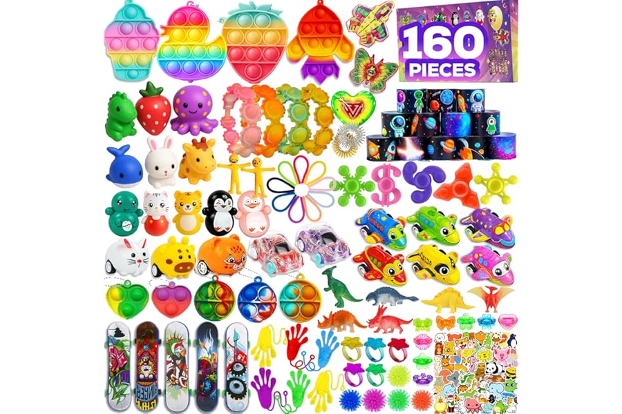 160 Pcs Fidget Toys Party Favors Pack, Randomly Selected Pop Sensory Set Gifts Stickers for Kids Adults Boy Girl Stocking Stuffers Autistic Bulk Goodie Bag Filler Treasure Box Classroom Prizes School