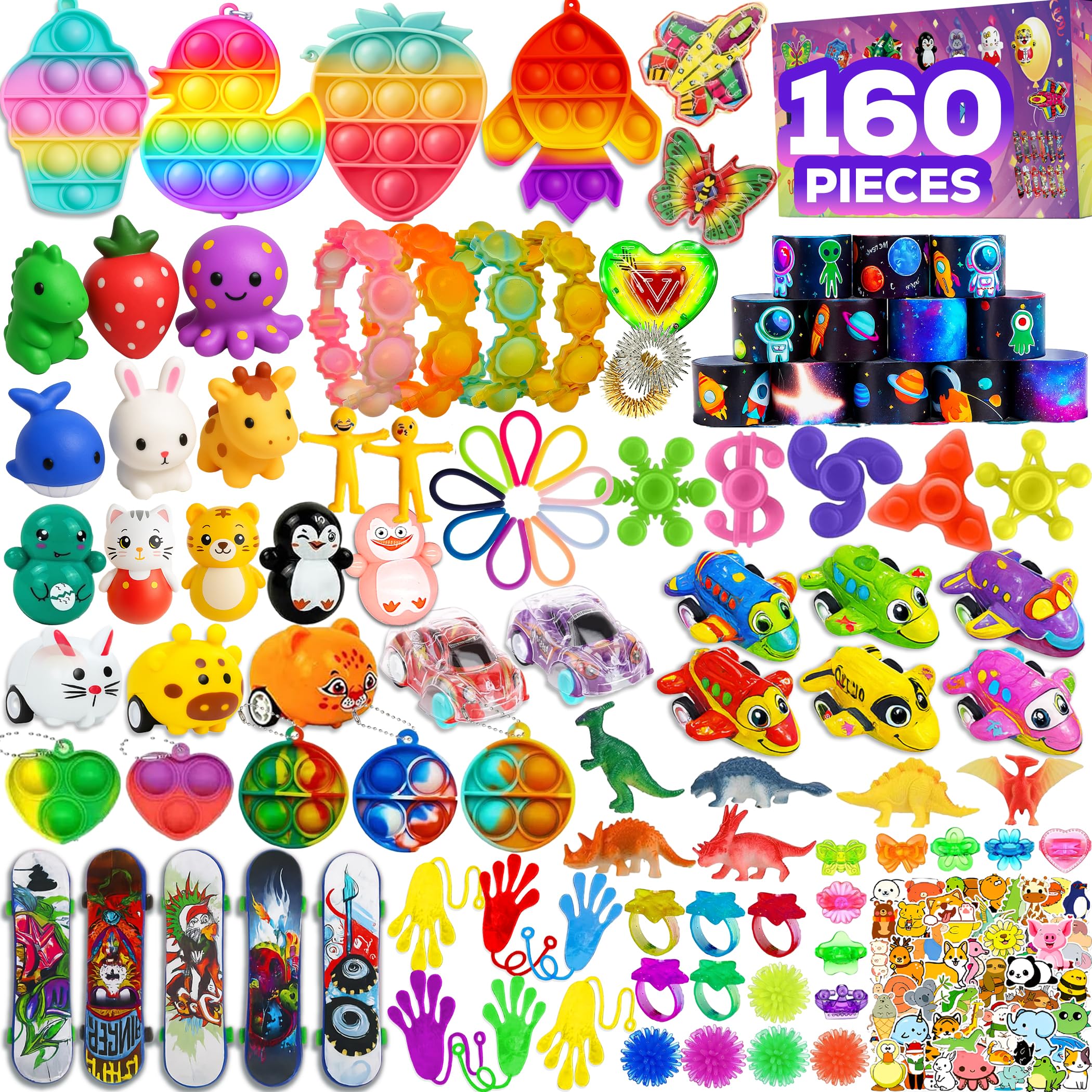 Photo 1 of 160 Pcs Fidget Toys Party Favors Pack, Randomly Selected Pop Sensory Set Gifts Stickers for Kids Adults Boy Girl Stocking Stuffers Autistic Bulk Goodie Bag Filler Treasure Box Classroom Prizes School