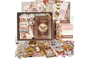 Funto Scrapbooking Kit(140 PCS), Vintage Collection-Whispers of Nature, Perfect for Bullet Scrapbooking Materials, Planner DIY Arts Craft Collage