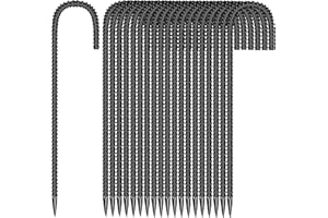 ESSFF 20 Pieces 12-Inch Garden Ground Stakes Galvanized Steel J Shape Hook Rebar Stakes - Heavy Duty Ground Anchors for Tents, Position Kits,Fences, and Trampolines