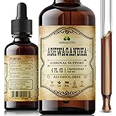 Ashwagandha Supplements – Organic Withania Somnifera Root Extract Liquid Drops – Natural Stress Relief, Mood Booster, Sleep Aid & Calming Support – Non-GMO, Vegan Formula – 4 fl oz