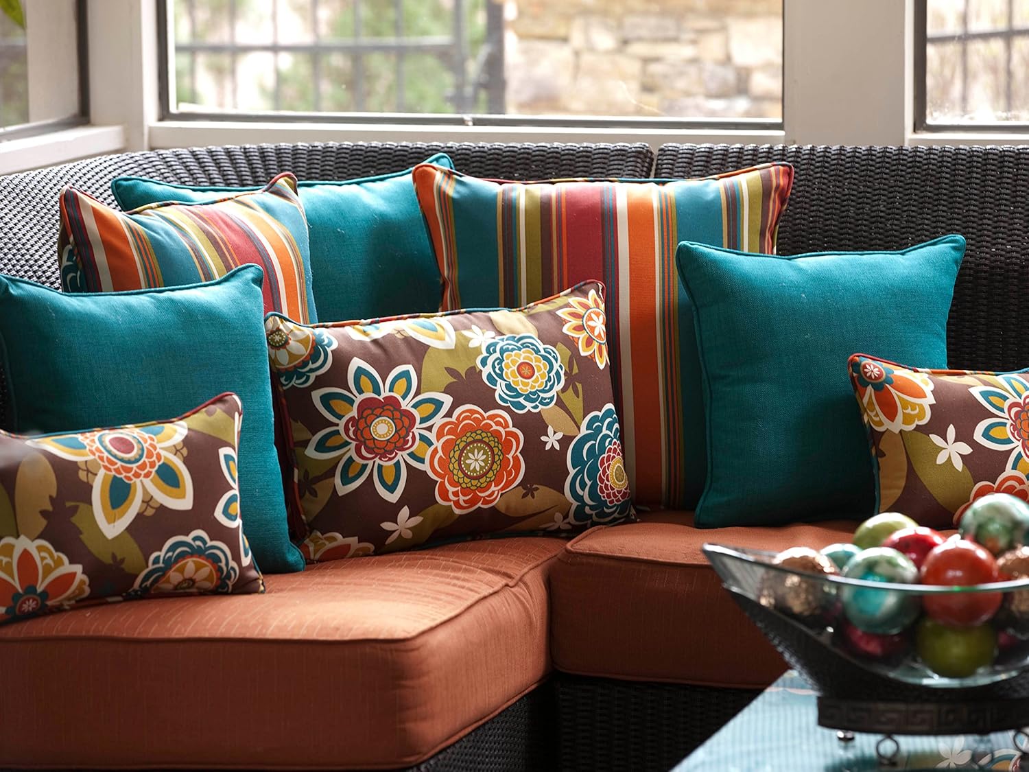 Pillow Perfect 499895 Outdoor/Indoor Annie Chocolate/Westport Teal Lumbar Pillows, 11.5" x 18.5", Reversible, 2 Pack: Home & Kitchen