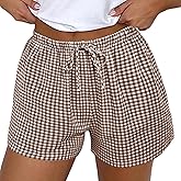 Aoulaydo Casual Shorts for Women Gingham Boxer Shorts for 2026 Summer Beach Bottoms