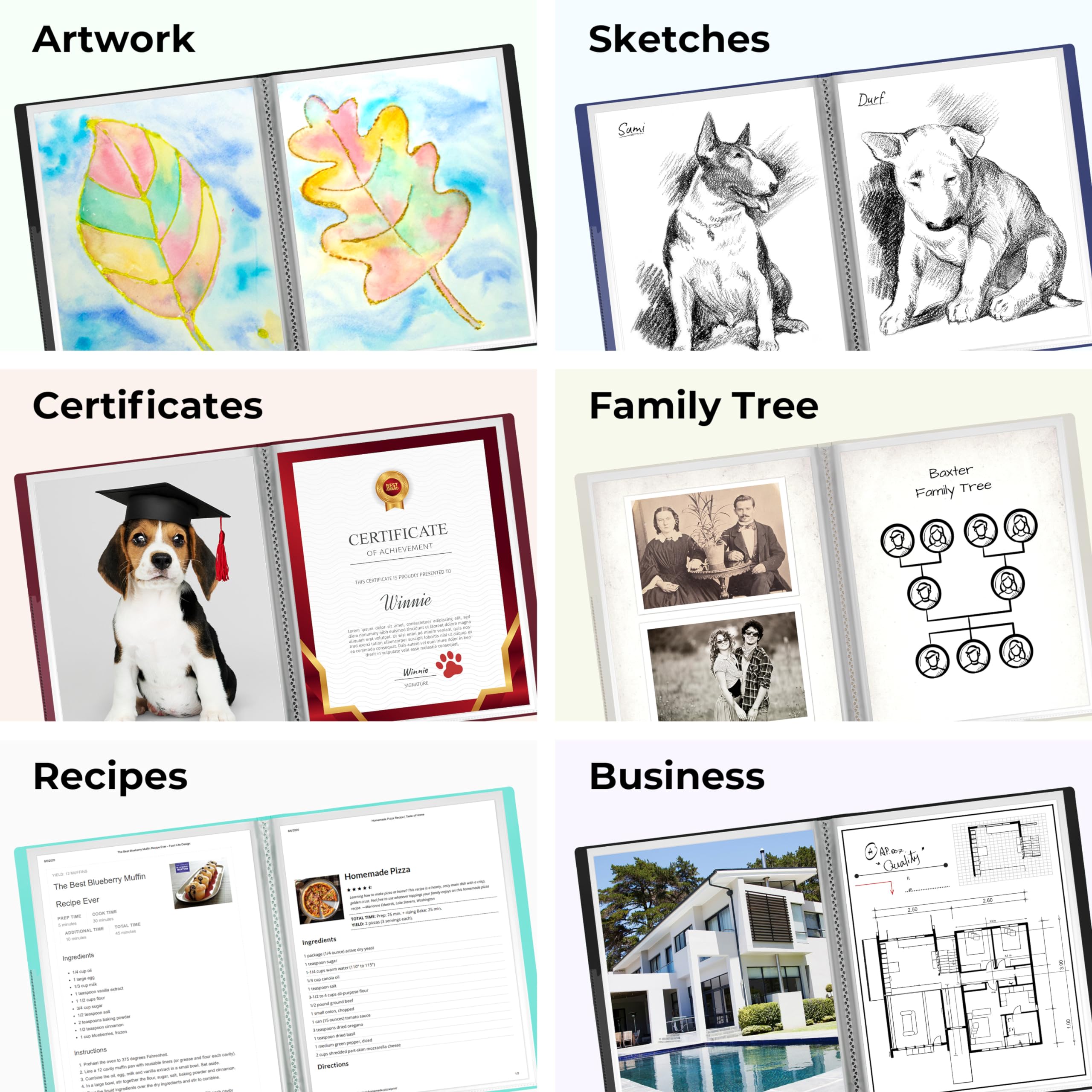 Dunwell Binder With Plastic Sleeves 12-Pocket (6 Pack, Aqua) - Presentation B