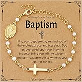 Semoya Catholic Bracelets Gifts for Women Girls, Simulated Pearl Rosary Beads Virgin Mary Cross Charm Bracelet Confirmation First Communion Baptism Religious Christian Jewelry Gift