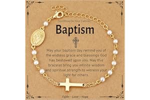 Semoya Catholic Gifts for Women Girls, Pearl Rosary Beads Virgin Mary Cross Charm Bracelet Confirmation First Communion Baptism Religious Christian Jewelry Gift for Daughter Sister