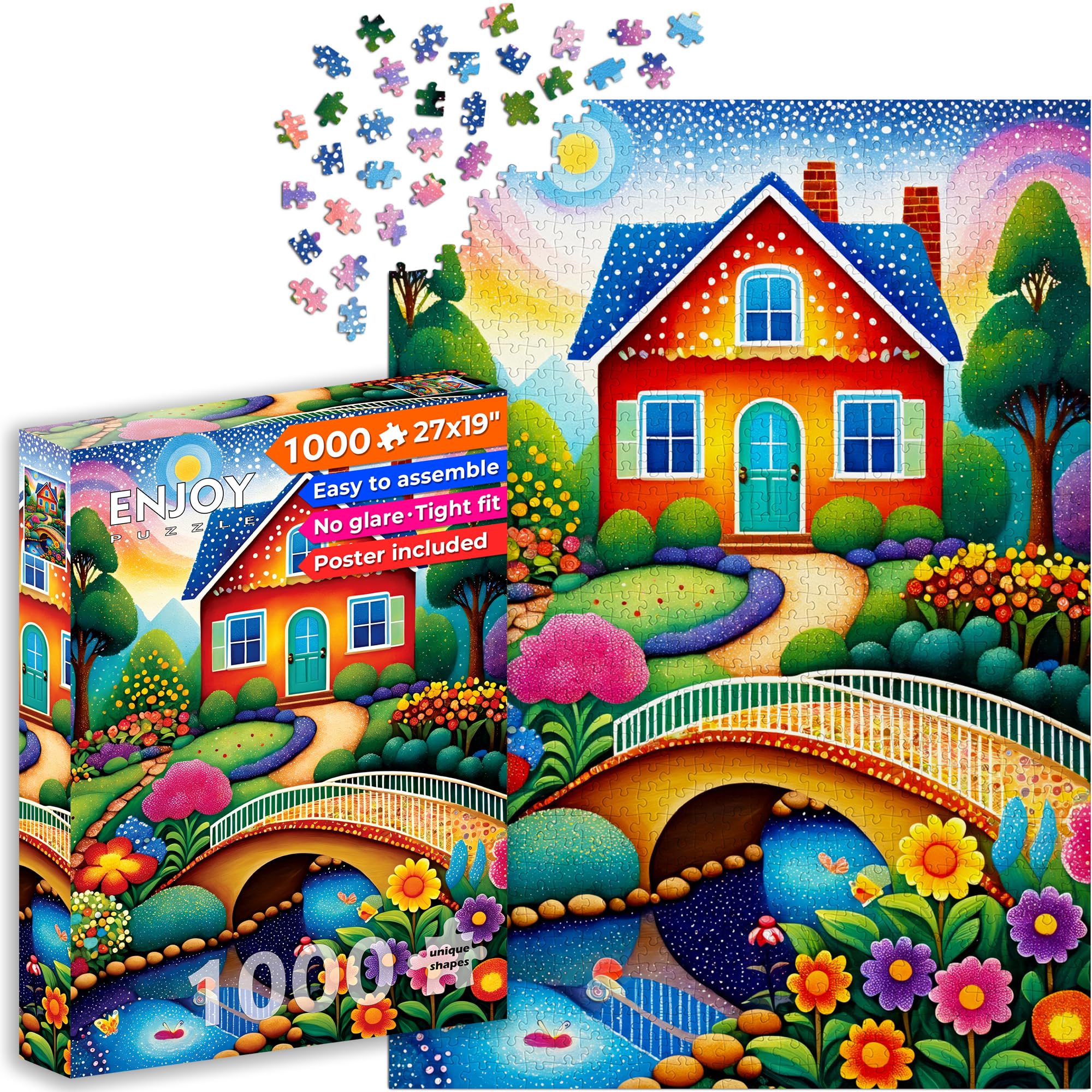 Photo 1 of ENJOY Puzzle Happy House and Flower Garden Landscape – 1000 Pieces Jigsaw Puzzle for Adults – Matte Finish, Soft Touch, Easy to Assemble, Tight Fit, Vivid Colors, Missing Pieces Service