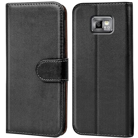 Verco Galaxy S2 Hülle, Handyhülle für Samsung Galaxy S2 Tasche PU Leder Flip Case Brieftasche - Schwarz